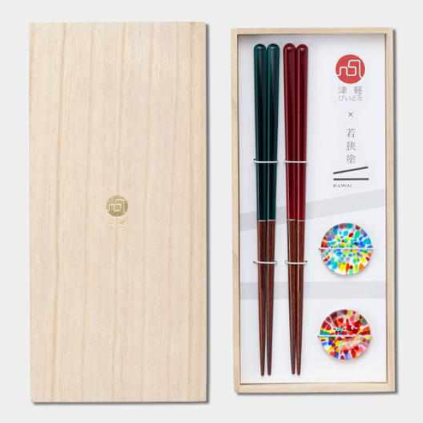 津軽びいどろ×北洋硝子 箸 箸置きセット まつりはなび
