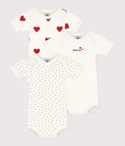PETIT BATEAU／プチバトー ハートプリント半袖あわせボディ3枚組