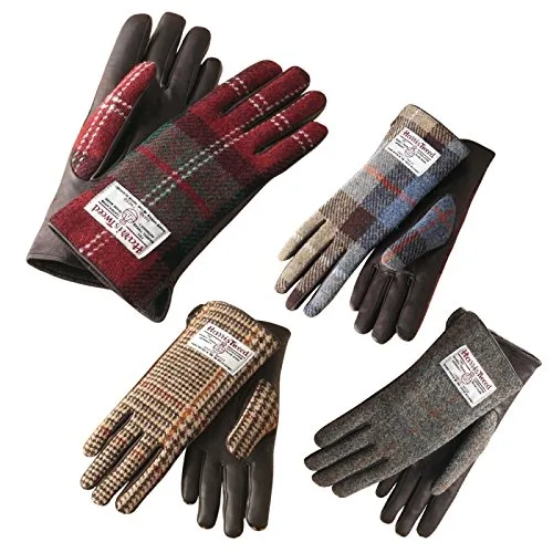 大人可愛い赤チェック「Harris tweed レディースグローブ 67957 」