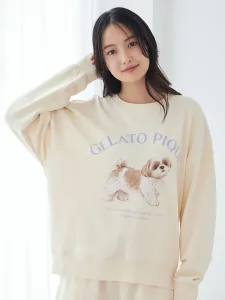 gelato pique／ジェラート ピケ お散歩ドッグワンポイント裏毛プルオーバー＆ロングパンツセット