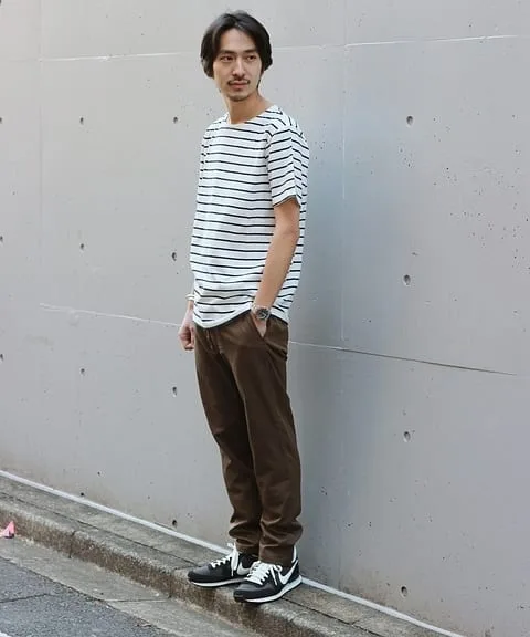 着心地が良く春夏の定番のボーダー ストレッチボーダーボートネックTee