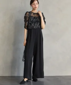 AIMER／エメ フラワーモチーフラメ刺繍ブラウス×ツイルキャミソールオールインワン 2点セット