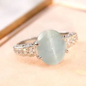 アクアマリンキャッツアイ4.8ct ダイヤモンド0.3ct プラチナ リング