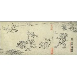 ウサギとカエルの動きと表情がかわいい！「一筆箋＜鳥獣戯画＞相撲」