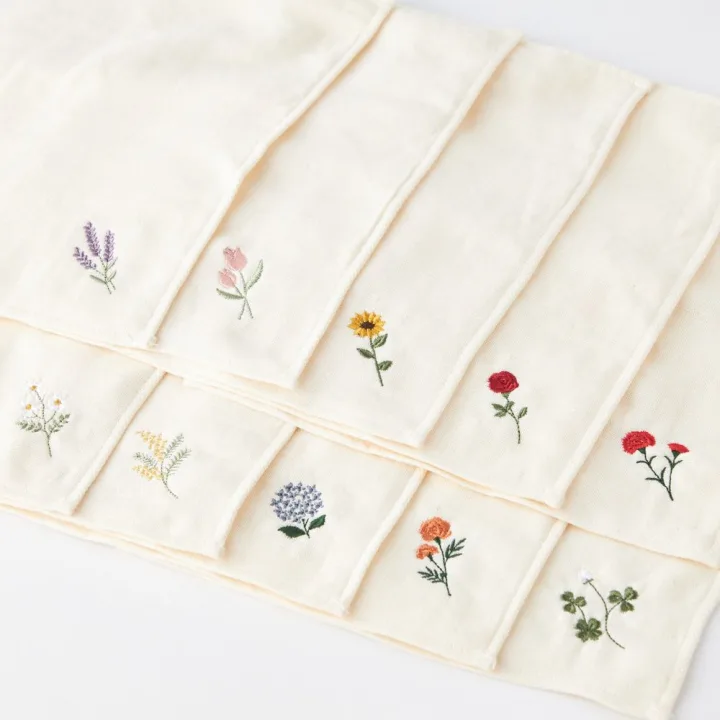 今治タオル 【名入れ/BOX入り】今治タオル花刺繍&無地ハンカチ2枚セット