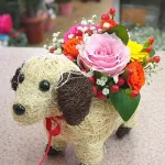 フラワーアレンジメント 生花 ワンちゃんバスケット付き