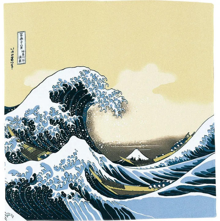 むす美 風呂敷 68cm（浮世絵 縮緬友禅）神奈川沖浪裏