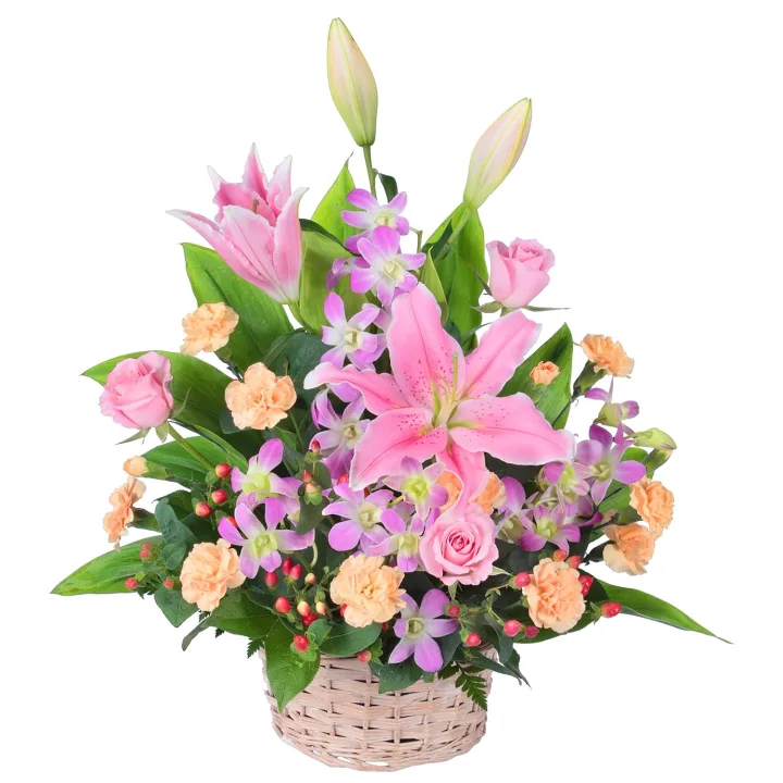 お父様の大好きな花をアレンジした花かご