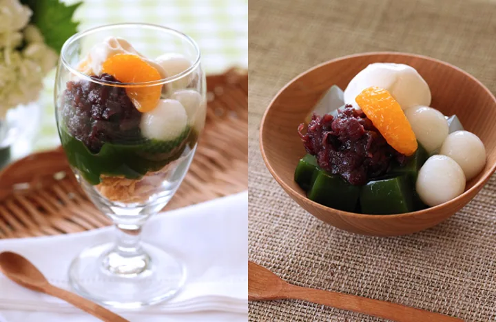 寒天と餡、抹茶ゼリーのハーモニー