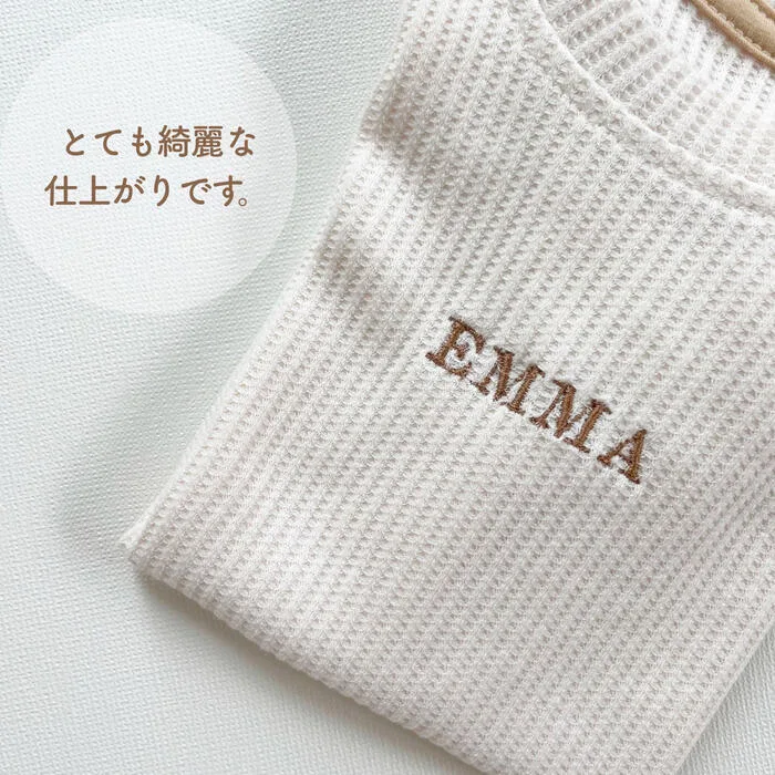 TAMS muu 刺繍名入れ 半袖ワッフル生地ロンパース