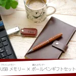 ペン ＆ レザー カバー付 USB ギフトセット