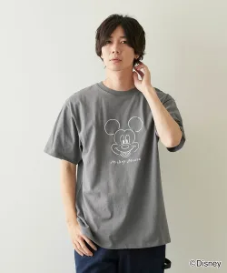 Disney／ディズニー 顔刺繍 コットン半袖Tシャツ