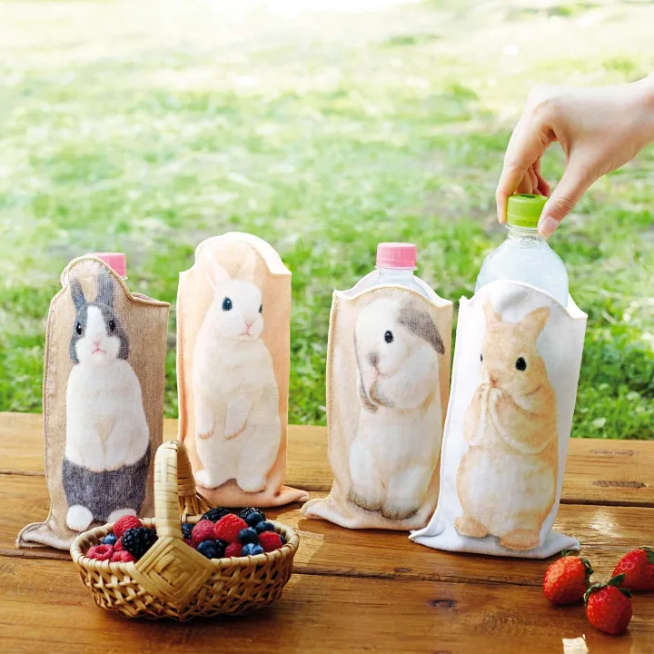 ペットボトルホルダーにもなるハンドタオル！うさぎがピョンと立つ うたっちペットボトルタオルの会