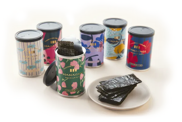 お洒落なデザイン缶入り味付のり  大森屋 味付のりギフト「HANAYAGI」