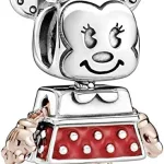Disney Minnie robot sterling silver Rose charm with red enamel