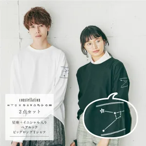 2点セット 星座＋イニシャル入り ペアルック ビッグロングTシャツ