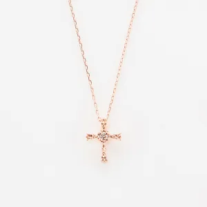 BLOOM／ブルーム  K10 ピンクゴールド ダイヤモンド クロス ネックレス