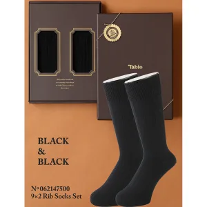 Tabio／タビオ メンズ 靴下 Tabio MEN 9×2太リブソックス クロ・クロ BOX付