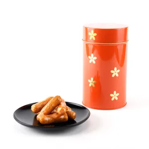 ゆしま花月 かりんとう 丸缶(朱色)