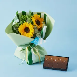 AOYAMA FLOWER MARKET／青山フラワーマーケット  とらや／小形羊羹 珈琲5本入とヒマワリブーケセット