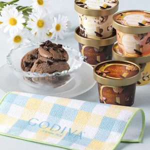 GODIVA／ゴディバ カップアイス90ml5個+ハンドタオルセット